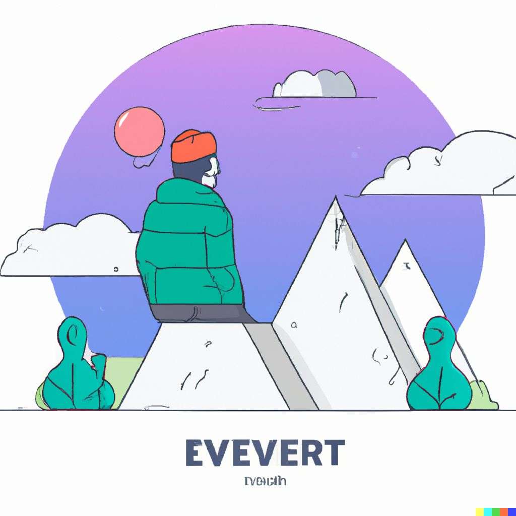 someone gazing at Mount Everest, modern flat design style illustration with line elements
